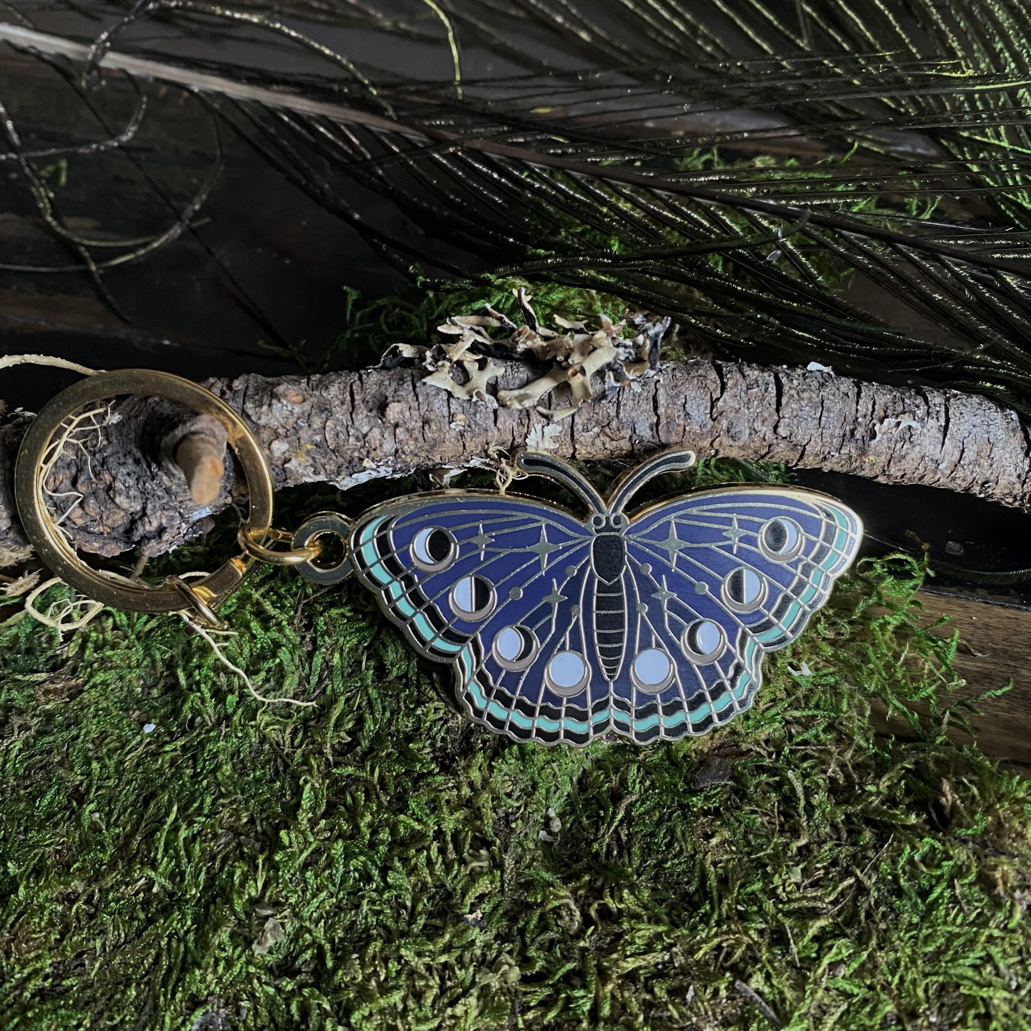 Moon Phase Moth Enamel Keychain. RitualCravt