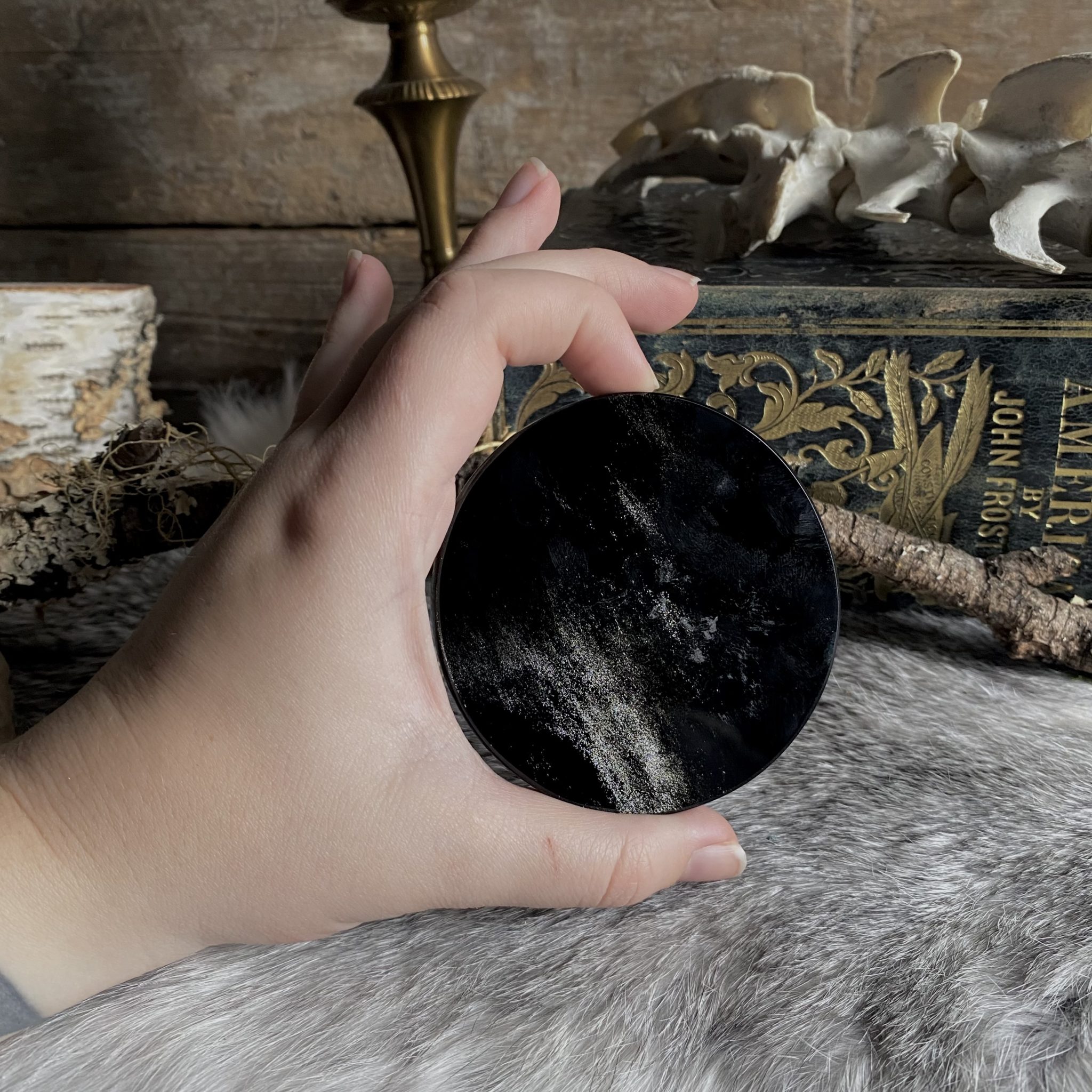 Gold Sheen Obsidian Scrying Mirror. RitualCravt Wheat Ridge, CO